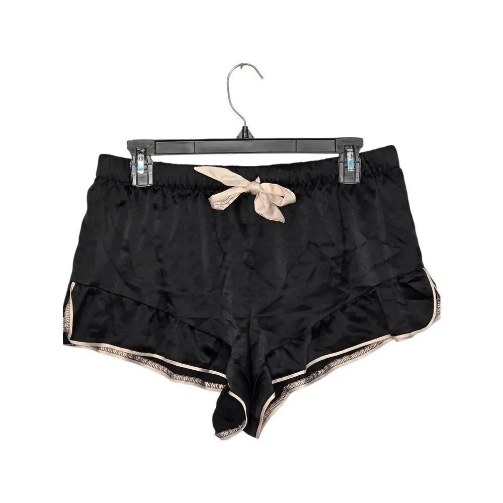 Victoria's Secret Black Satin Ruffle PJ Shorts with Mesh Heart Cutout